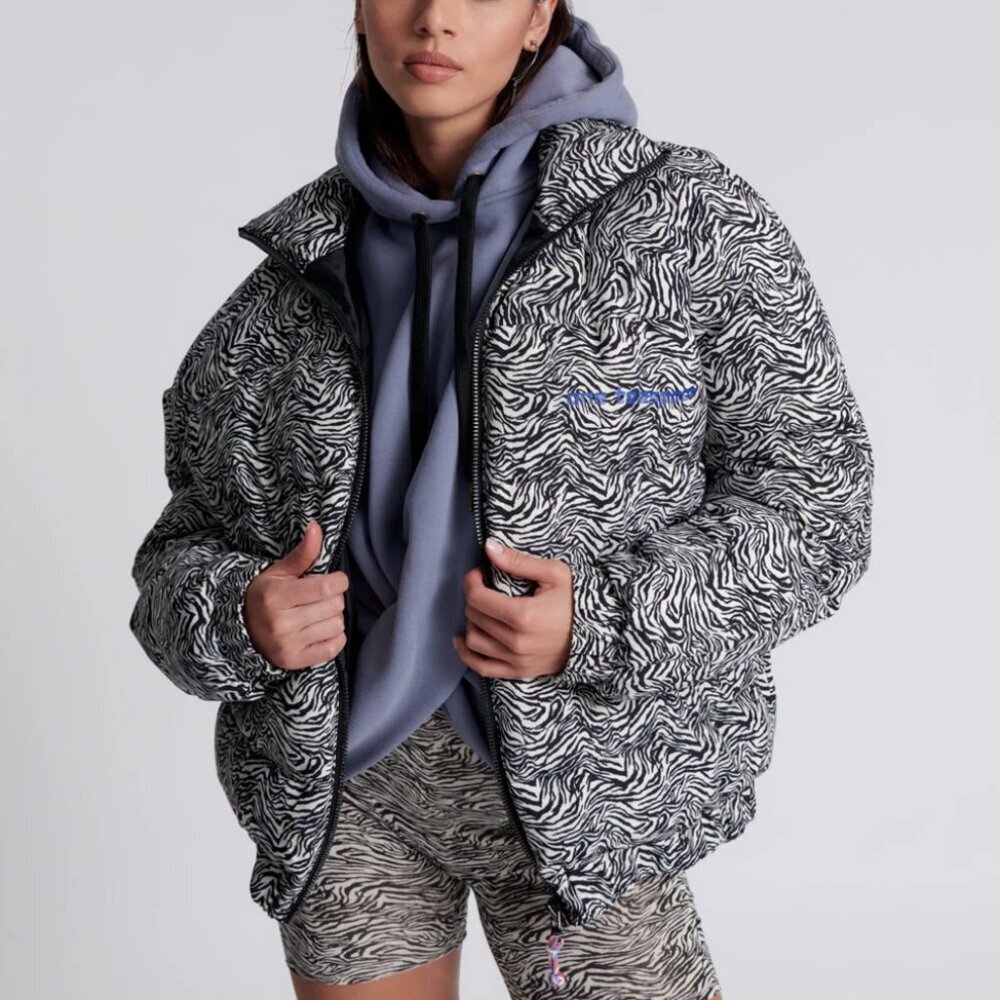 One Teaspoon Zebra Puffer Jacket Coat Front Zipper Double Pockets Cozy Comfy